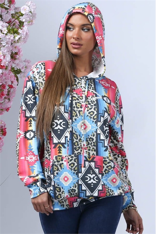 S37-1-1-AV-AV1052-CANDICE-PINK AZTEC PRINT HOODIE JACKET-PINK-2-2-2