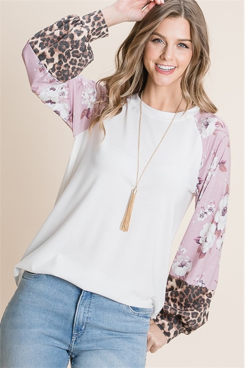 S37-1-1-AV-AV1080-FLORAL PRINT COLOR BLOCK LONG SLEEVE TOP-1-2-2-1