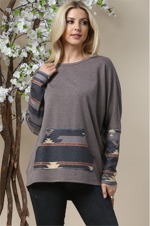 S37-1-1-AV-AV 1157-GREY-AZTEC PRINT LONG SLEEVE TOP WITH KANGAROO POCKET-GREY-1-2-2-1