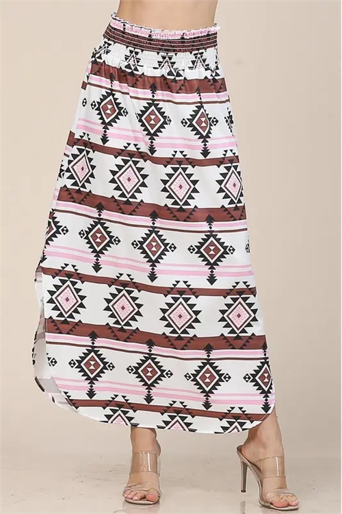 S37-1-1-AV-AV1213-SHANNON - AZTEC PRINT SMOCK WAIST WOVEN SKIRT- 1-2-2-1