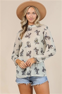 S37-1-1-AV-AV1230-JULIA - COWBOY PRINT MOCK NECK MESH TOP- 1-2-2-1