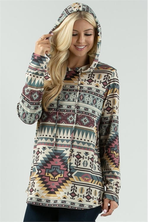 S37-1-1-AV-X167-AMANDA-PLUS-TRIBAL PRINT ULTRA SOFT MULTI COLOR HACCI BRUSH HOODIE-3-2-1