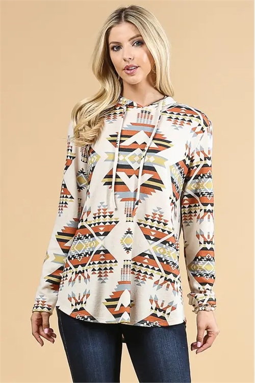 S37-1-1-AV-X167-LAUREN - AZTEC PRINT ULTRA SOFT HACCI HOODIE- 1-2-2-1