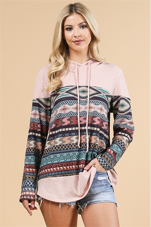 S37-1-1-AV-X167D-ROSIE-AZTEC PRINT COLOR BLOCK WAFFLE HOODIE-1-2-2-1