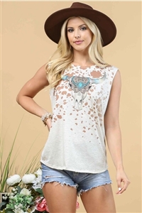 S37-1-1-AV079-MARLA - LONGHORN GRAPHIC SLEEVELESS TOP- 1-2-2-1