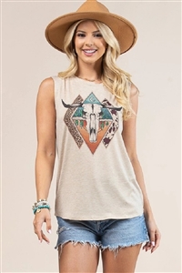 S37-1-1-AV079-MELANIE - LONGHORN GRAPHIC SLEEVELES TOP- 1-2-2-1