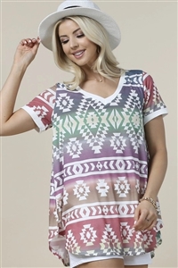 S37-1-1-AV1003-JANICE - TRIBAL PRINT V NECK TUNIC- 2-2-2