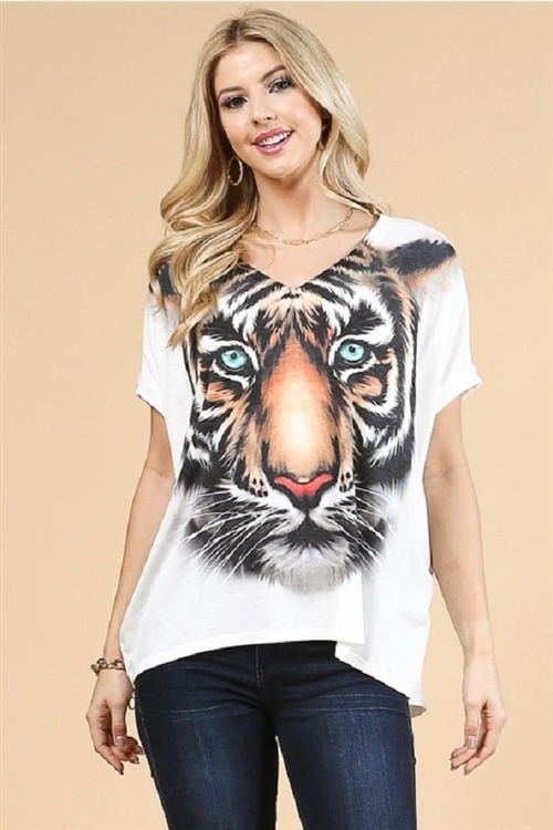 S37-1-1-AV1032-GISELE - TIGER FACE GRAPHIC DOLMAN SLEEVE TOP- 2-2-2