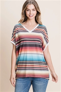 S37-1-1-AV1088-MARIA - STRIPE PRINT V-NECK RELAXED FIT TOP- 2-2-2