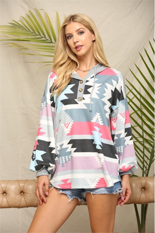 S37-1-1-AV-AV1156-TAYLOR-AZTEC PRINT COLOR BLOCK BUTTON DOWN CASUAL HOODIE-1-2-2-1