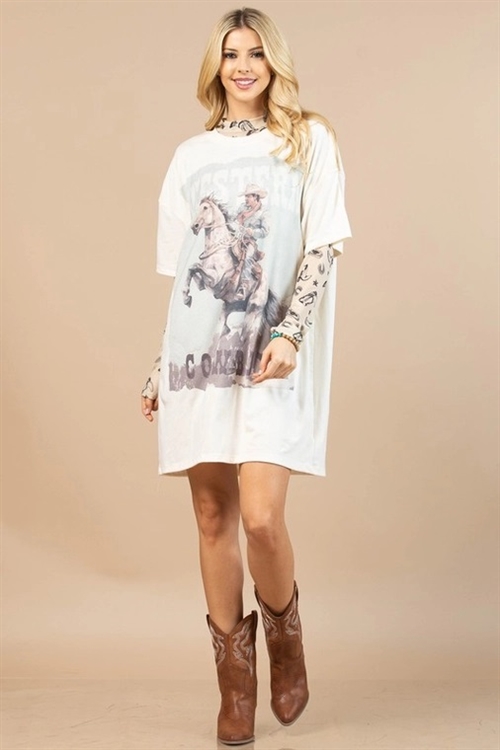 S37-1-1-AV1202-SALMA - WESTERN COWBOY GRAPHIC T-SHIRR DRESS- 1-2-2-1