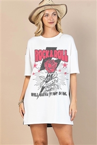 S37-1-1-AV1202A-AMBER - ROCK & ROLL GRAPHIC COLOR BLOCK T-SHIRT DRESS- 1-2-2-1