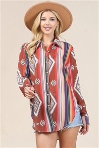 S37-1-1-AV1229-JULIE-MAR - AZTEC PRINT BUTTON DOWN WOVEN SHIRT- 1-2-2-1