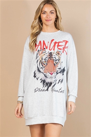 S37-1-1-AV1241-ALAN - TIGER FACE DANGER GRAPHIC LONG SLEEVE RELAXED FIT FRENCH TERRY FRENCH TERRY SWEATSHIRT DRESS- 1-2-2-1