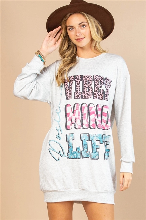 S37-1-1-AV1241-CLARA - VIBES MIND LIFE GRAPHIC RELAXED FIT MEDIUM WEIGHT FRENCH TERRY SWEATSHIRT DRESS- 1-2-2-1