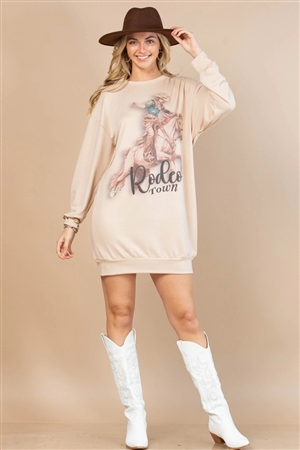 S37-1-1-AV1241-KERRY - WESTERN RODEN TOWN COWBOY GRAPHIC LONG SLEEVE FRENCH TERRY SWEATSHIRT DRESS- 1-2-2-1
