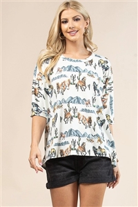 S37-1-1-AV1258-ISABEL - WILD HORSE PRINT DOLMAN SLEEVE TOP- 1-2-2-1