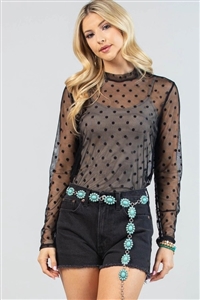 S37-1-1-AV1276-AMBER - POLKA DOT SHEER MESH TOP- 1-2-2-1