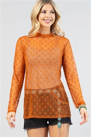 S37-1-1-AV1276-AMBER-RU - POLKA TOP SHEER MESH TOP- 1-2-2-1