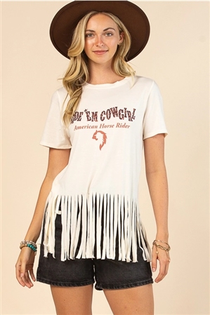 S37-1-1-AV192-LARA - WESTERN COWGIRL GRAPHIC FRINGE TOP- 1-2-2-1