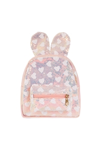 S28-1-3-AWG2411-PINK - CUTE BUNNY EAR GLITTER BACKPACK-PINK/1PC
