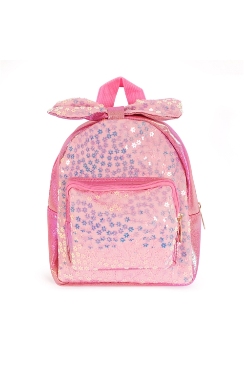 S28-1-2-AWG2412-ROSE - CUTE BOW GLITTER KIDS BACKPACK-ROSE-/1PC