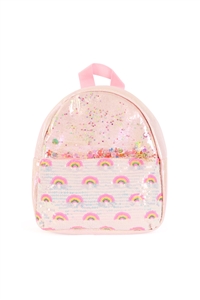 S28-1-3-AWG2414-PINK - CUTE RAINBOW GLITTER KIDS BACKPACK-PINK/1PC