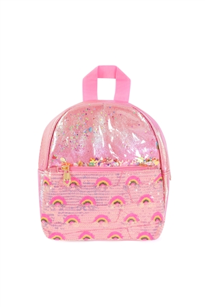 S28-1-4-AWG2414-ROSE - CUTE RAINBOW GLITTER KIDS BACKPACK-ROSE/1PC