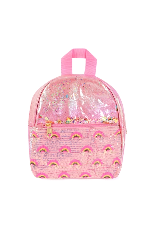 S28-1-4-AWG2414-ROSE - CUTE RAINBOW GLITTER KIDS BACKPACK-ROSE/1PC