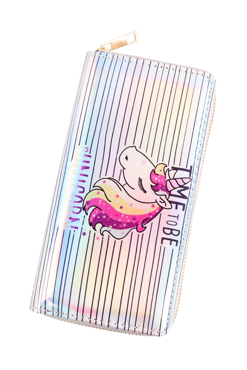 S20-12-2-AWW0001-3 - UNICORN HOLOGRAPIC SINGLE ZIPPER WALLET-MULTICOLOR/1PC (NOW $2.25 ONLY!)