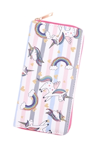 S6-4-1-AWW0002-7 - RAINBOW UNICORN PRINTED SINGLE ZIPPER WALLET-PINK/1PC (NOW $2.25 ONLY!)