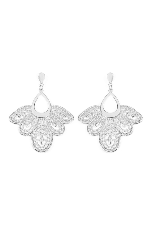 A2-3-5-B1E2001RH - EMBELLISHED FILIGREE POST DANGLING EARRINGS - SILVER/6PCS