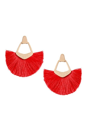 S25-8-2-B1E2121RED - BOHEMIAN INSPIRED TASSEL DANGLE EARRINGS-RED/1PC