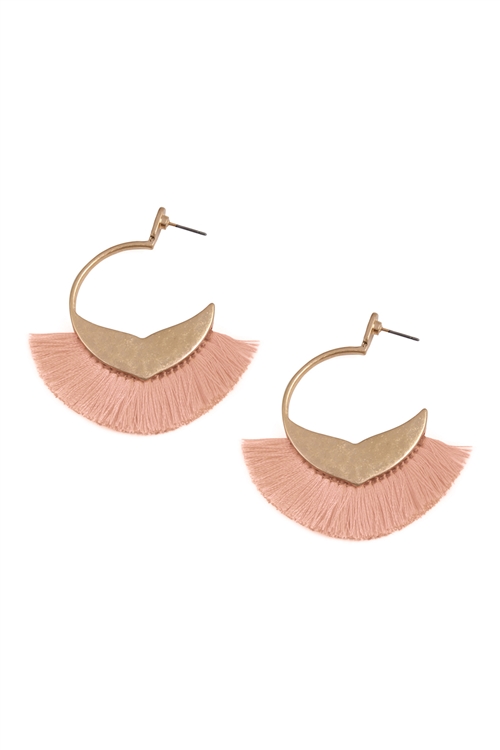 S4-5-3-B1E2123BLS - BOHEMIAN INSPIRED TASSEL HOOP EARRINGS - BLUSH/6PCS