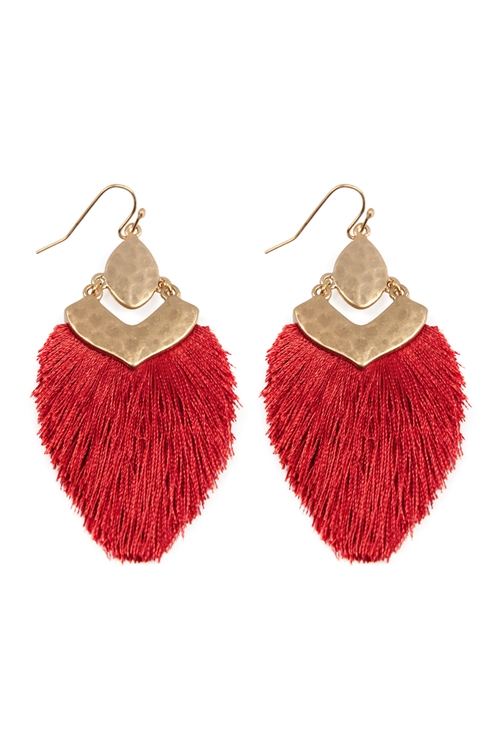 S21-4-2-B1E2508BGD - DANGLE TASSEL DROP EARRINGS - BURGUNDY/1PC