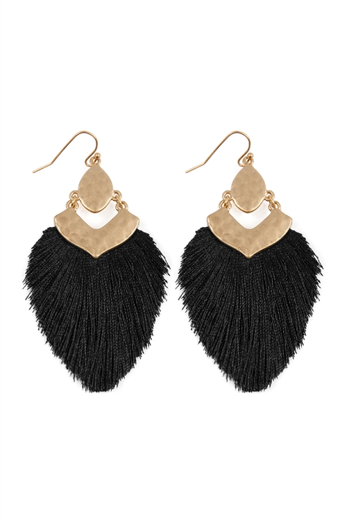 S21-4-2-B1E2508JET - DANGLE TASSEL DROP EARRINGS - BLACK/1PC