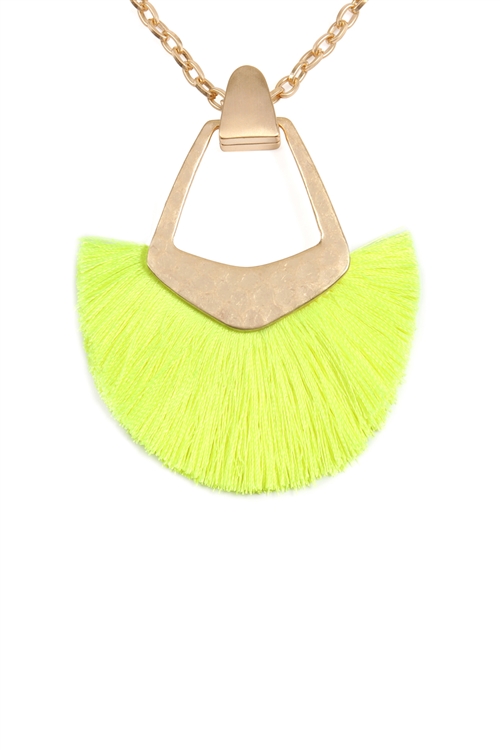 S7-4-4-B1N2121NYLW - BOHEMIAN INSPIRED TASSEL PENDANT NECKLACE - STYLE 2 - NEON YELLOW /6PCS