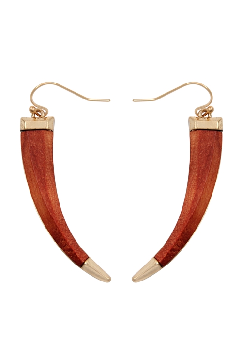 S25-8-2-B2E2003BRN - WOOD TUSK FISH HOOK DROP EARRINGS - BROWN/6PAIRS  (NOW $1.50 ONLY!)