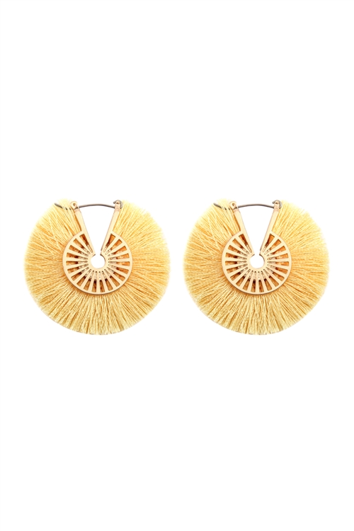 S22-7-3-B2E2039YLW - FRINGED THREAD HOOP EARRINGS - YELLOW/6PCS