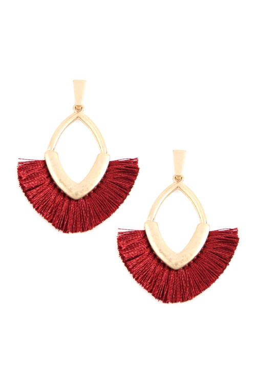 S25-7-4-B2E2780BGD - TASSEL WITH METAL POST EARRINGS - BURGUNDY/1PC (NOW $1.75 ONLY!)