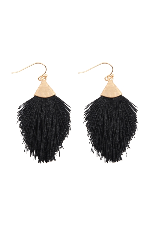 S22-7-1-B2E2848JET - MINI FRINGE TASSEL DROP EARRINGS - BLACK/6PCS