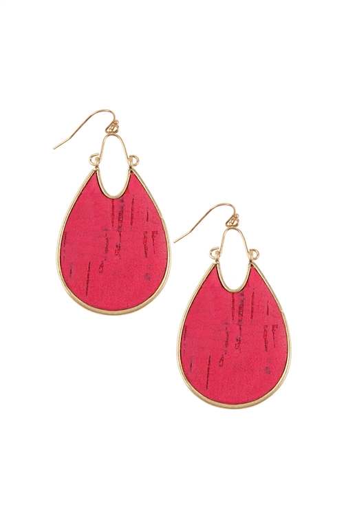 SA3-1-4-B3E2071FU - TEARDROP SHAPE CORK HOOK EARRINGS - FUCHSIA/6PCS