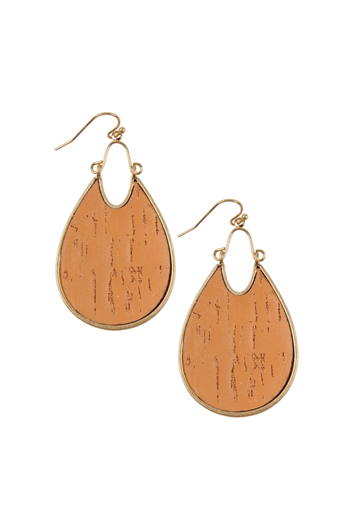 SA3-1-4-B3E2071PH - TEARDROP SHAPE CORK HOOK EARRINGS - PEACH/6PCS