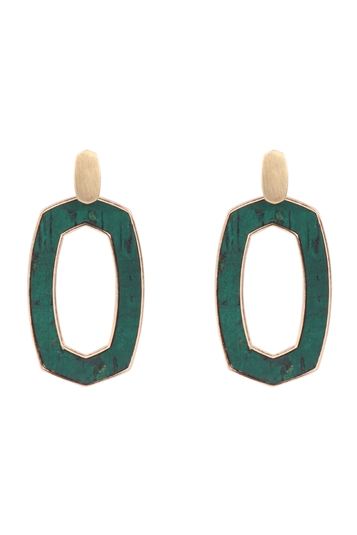 S25-2-2-B3E2202TL-OVAL SHAPE CAST CORK POST EARRINGS-TEAL/6PCS