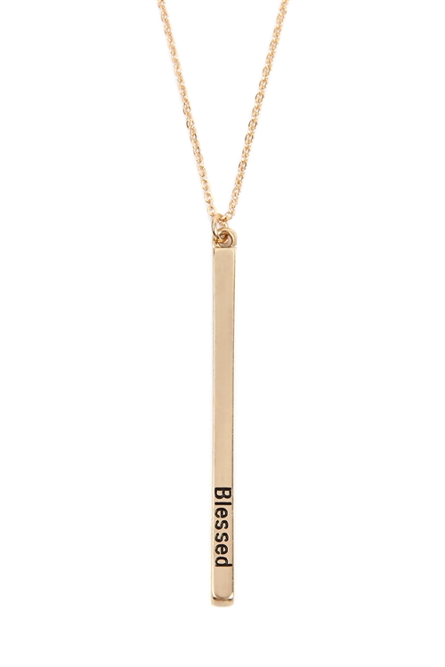 S22-6-1-B3N2160BLSGD - "BLESSED" METAL BAR PENDANT LAYERED NECKLACE - GOLD/6PCS (NOW $1.50 ONLY!)