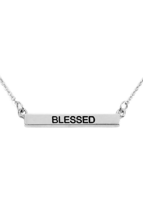 S24-2-4-B3N2162BLSSV - "BLESSED"  CHAIN METAL BAR NECKLACE - SILVER/6PCS (NOW $1.50 ONLY!)