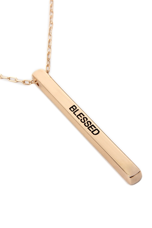 S24-2-3-B3N2164BLSGD - "BLESSED" METAL BAR PENDANT CHAIN NECKLACE GOLD/6PCS (NOW $1.50 ONLY!)