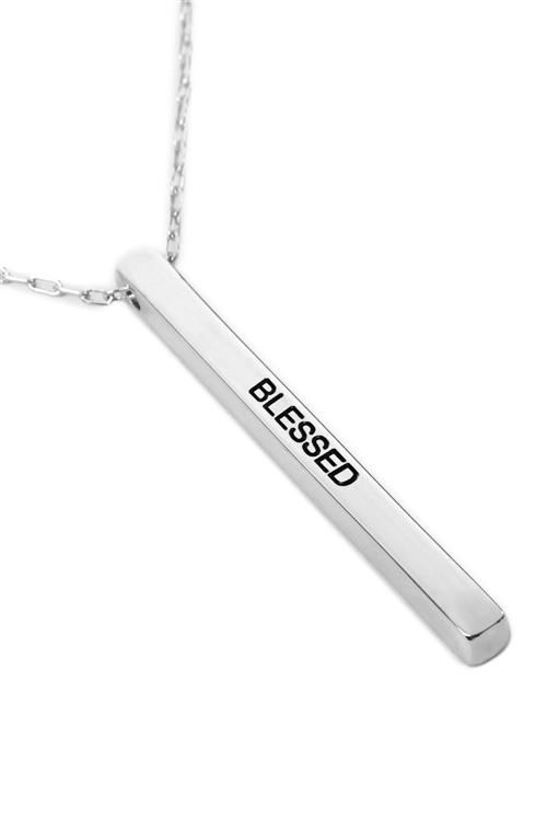 S24-2-3-B3N2164BLSSV - "BLESSED" METAL BAR PENDANT CHAIN NECKLACE SILVER/6PCS (NOW $1.50 ONLY!)