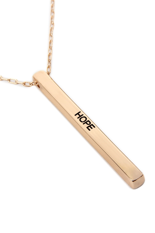 S24-2-3-B3N2164HPGD - "HOPE" METAL BAR PENDANT CHAIN NECKLACE - GOLD/6PCS (NOW $1.50 ONLY!)