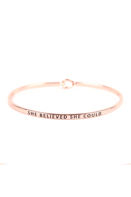 S22-13-4-B4164RG - SHE BELIEVED HINGE CUFF BRACELET ROSE GOLD/6PCS